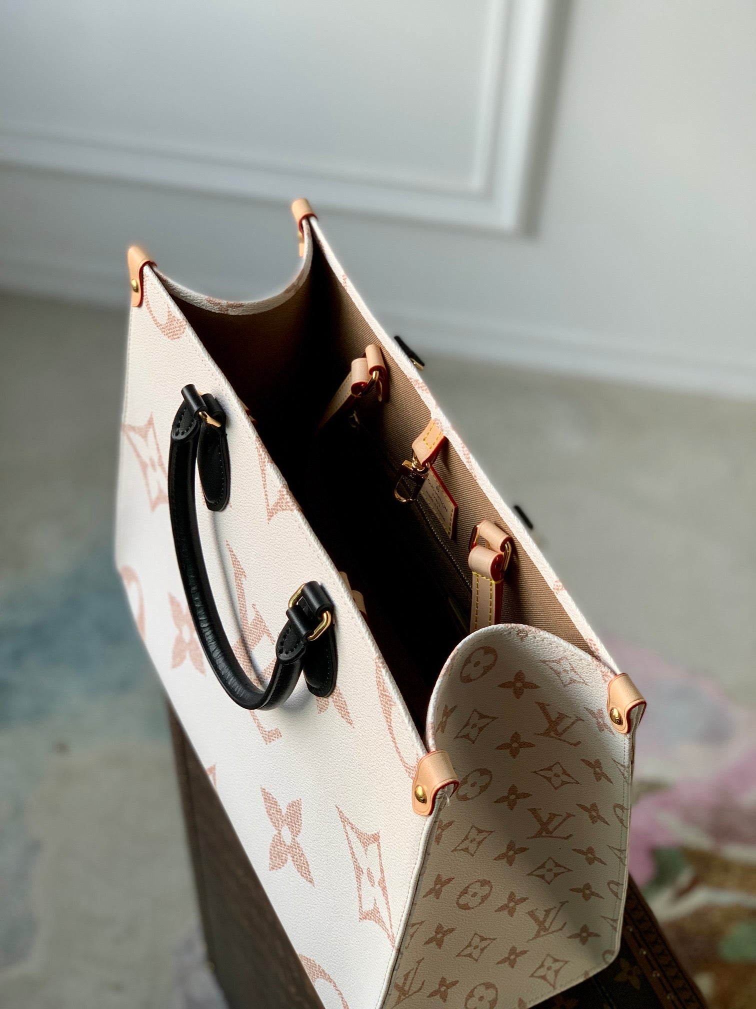 Louis Vuitton Onthego PM Tote Bag - Monogram Giant Bicolor Empreinte Leather - White/Pink