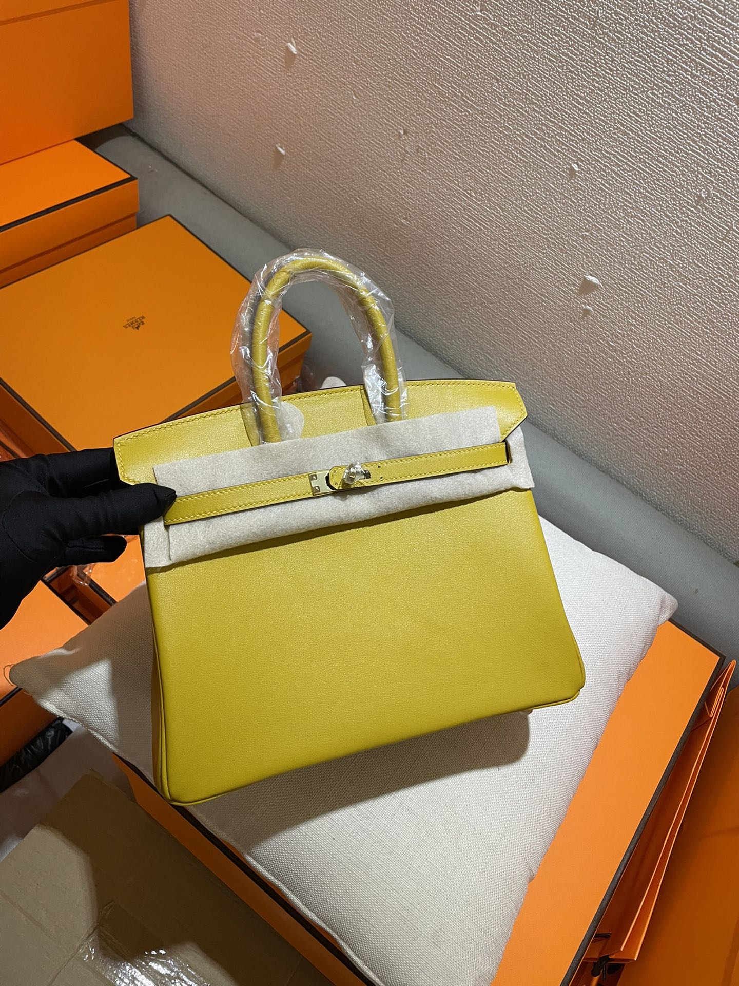 Yellow Textured Leather Top Handle Handbag - Classic Structured Tote