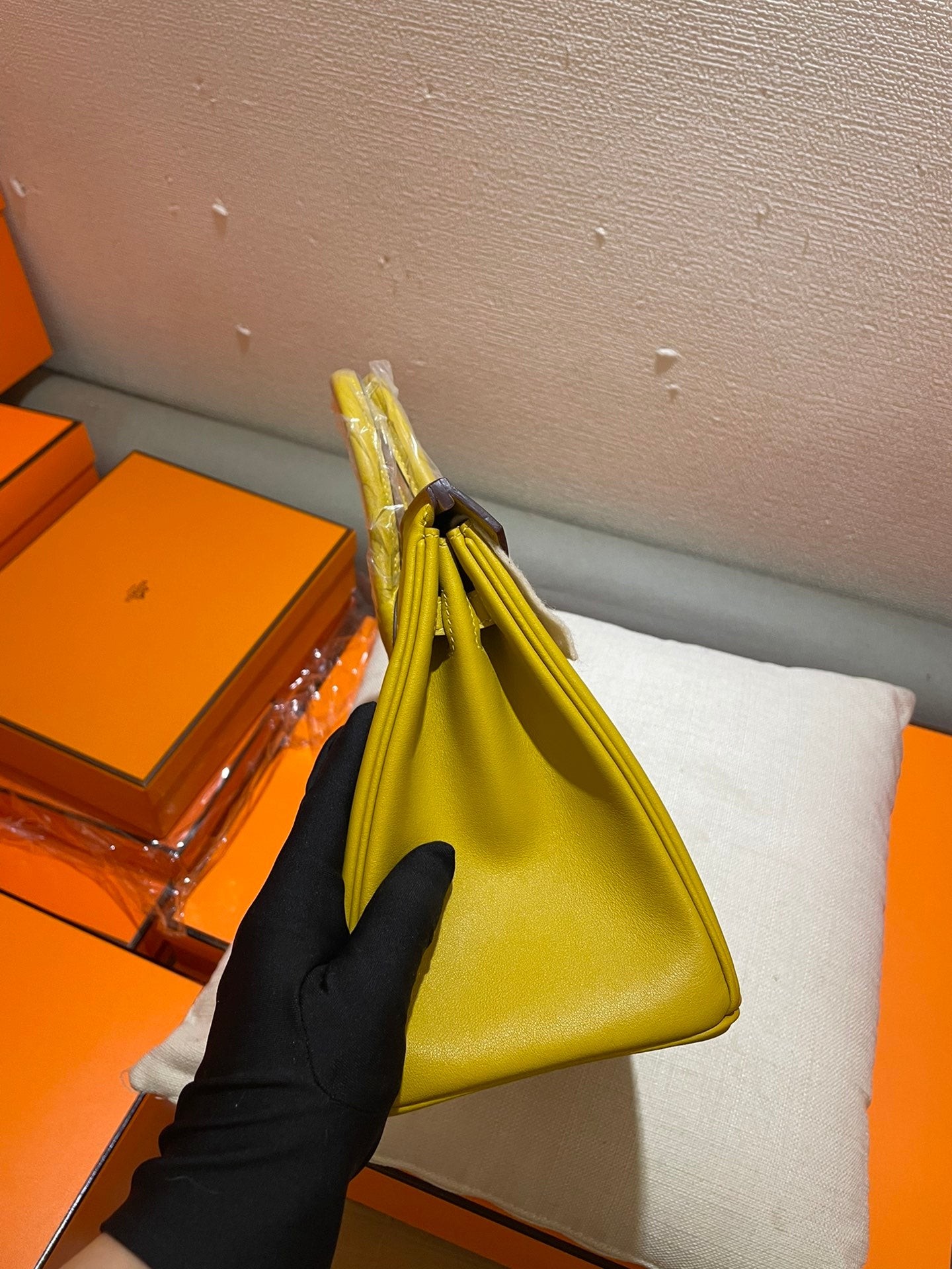 Yellow Textured Leather Top Handle Handbag - Classic Structured Tote