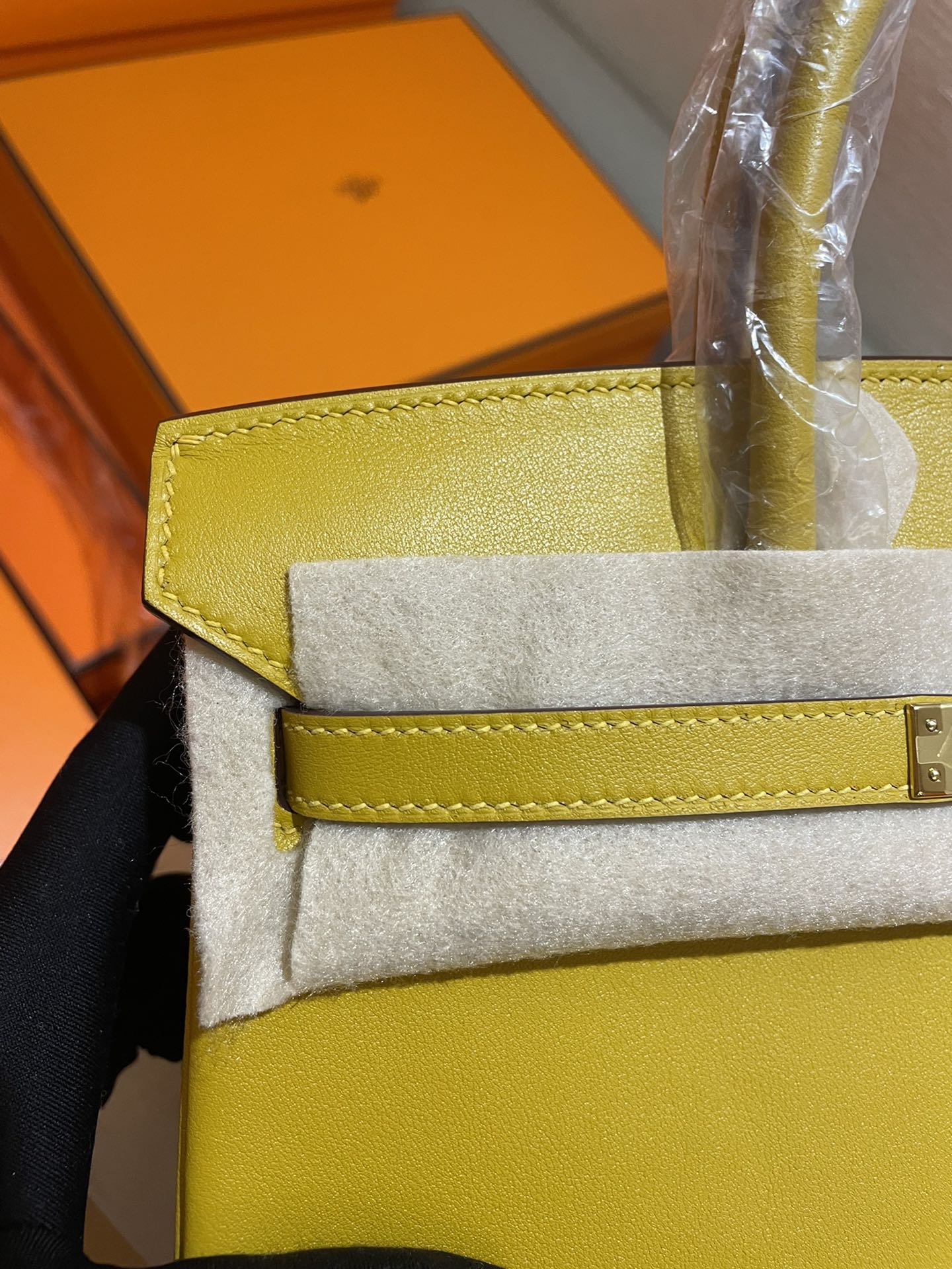 Yellow Textured Leather Top Handle Handbag - Classic Structured Tote