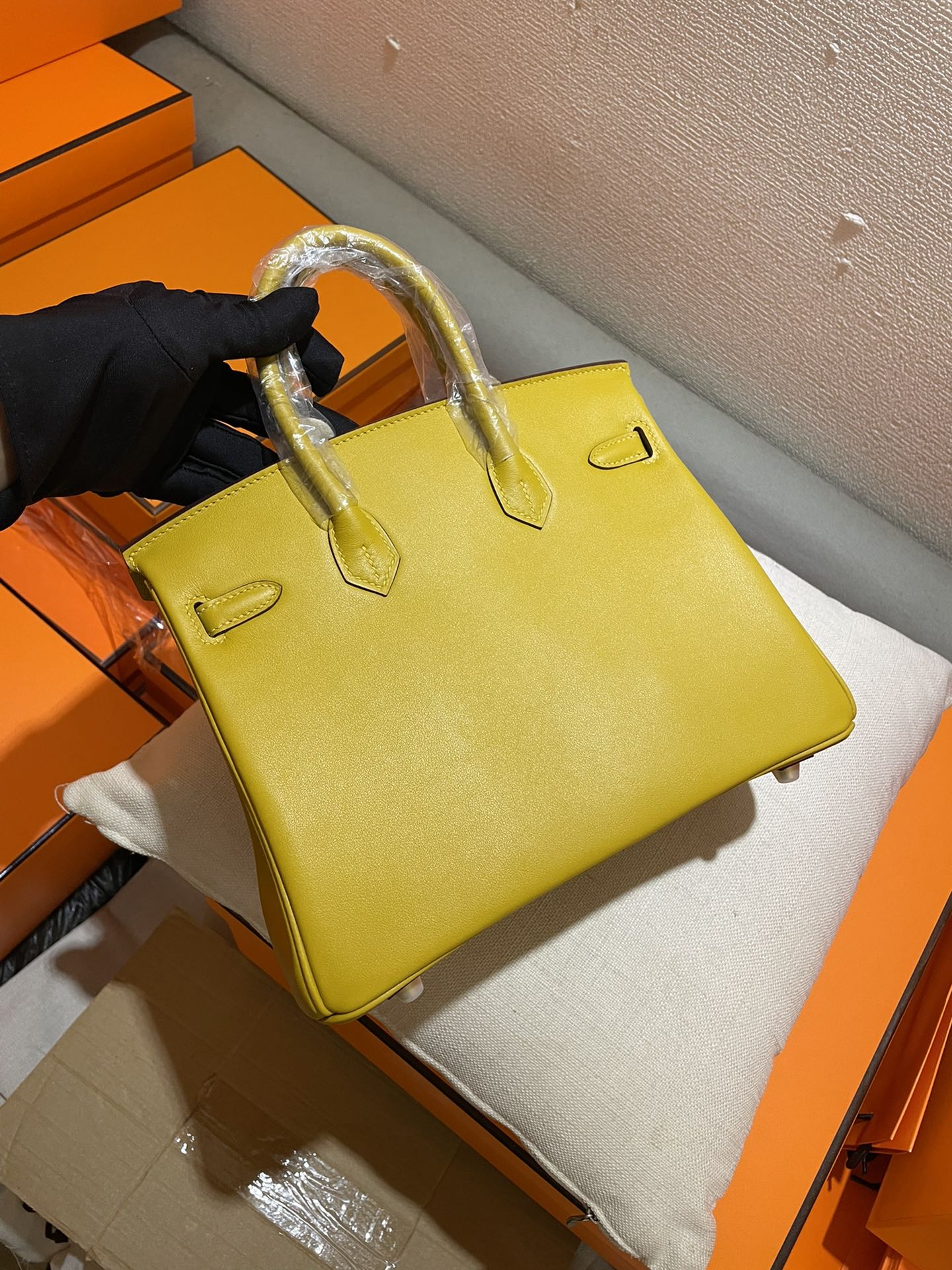 Yellow Textured Leather Top Handle Handbag - Classic Structured Tote