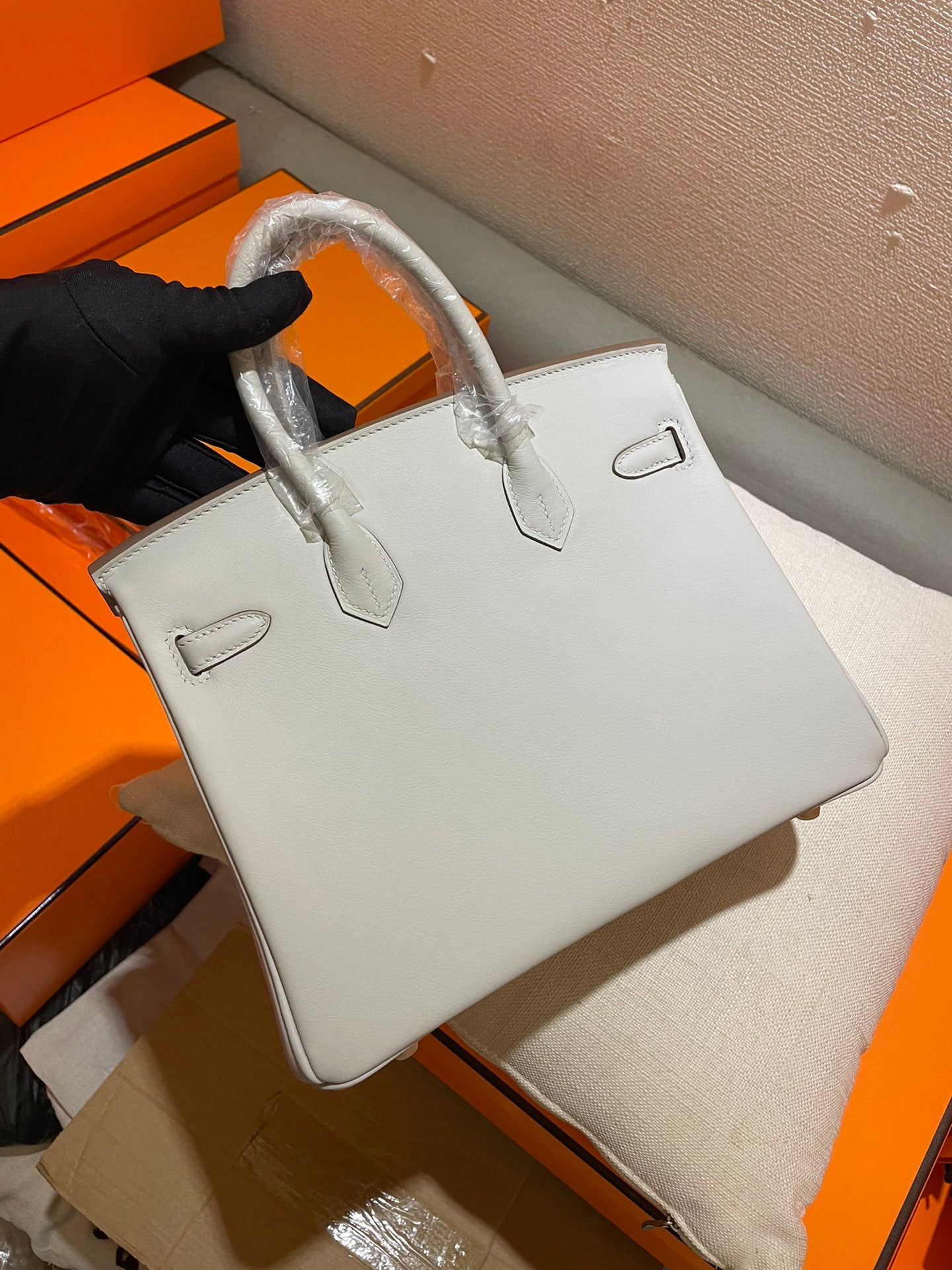 Hermès Birkin 25 White Togo Leather Palladium Hardware Handbag