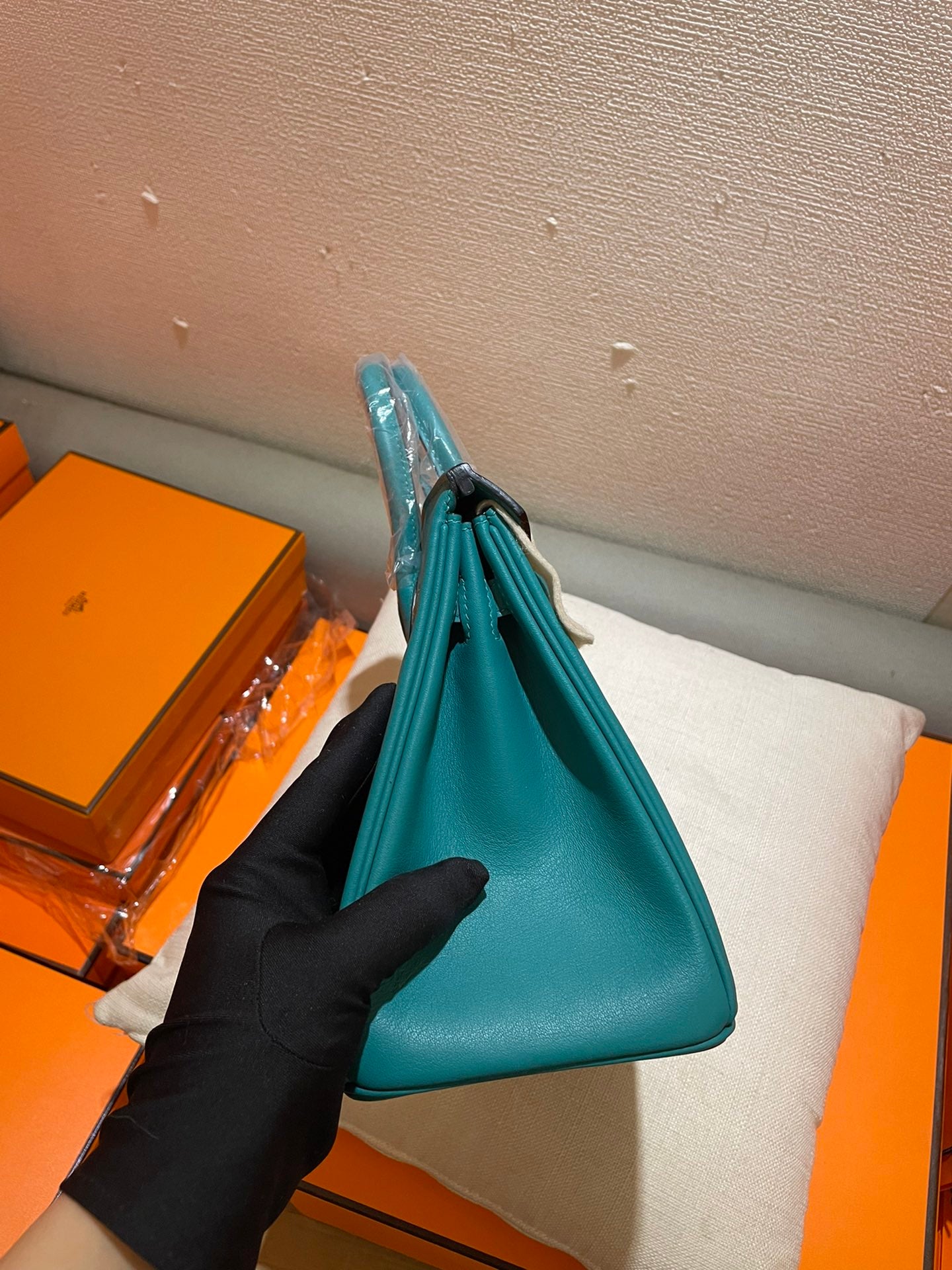 Luxury Teal Leather Top Handle Handbag with Silver Hardware - Classic Birkin Style Tote