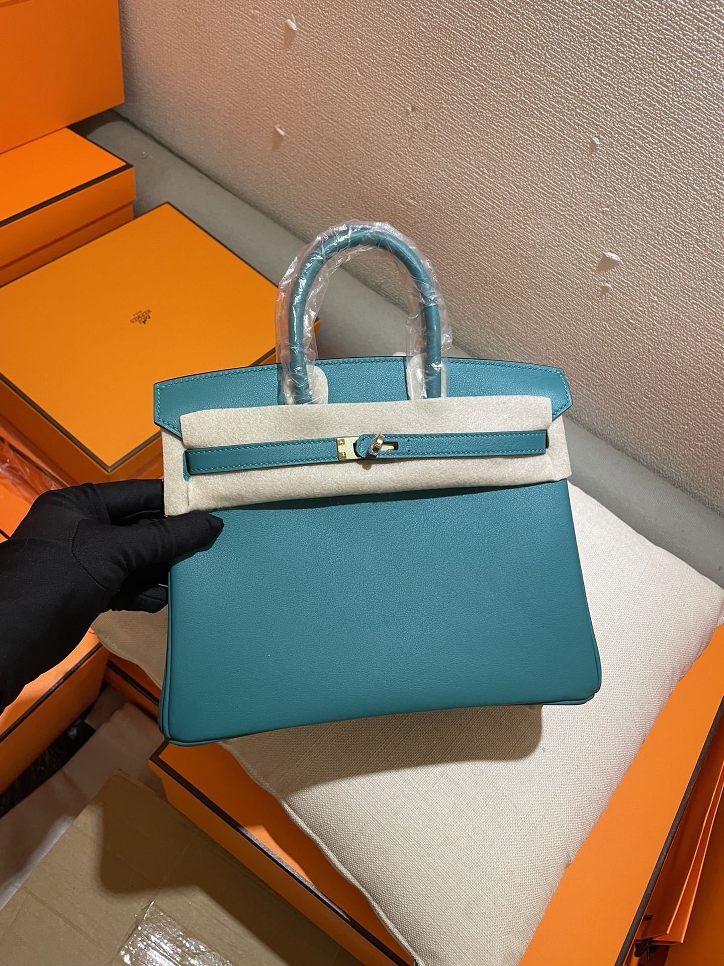 Luxury Teal Leather Top Handle Handbag with Silver Hardware - Classic Birkin Style Tote