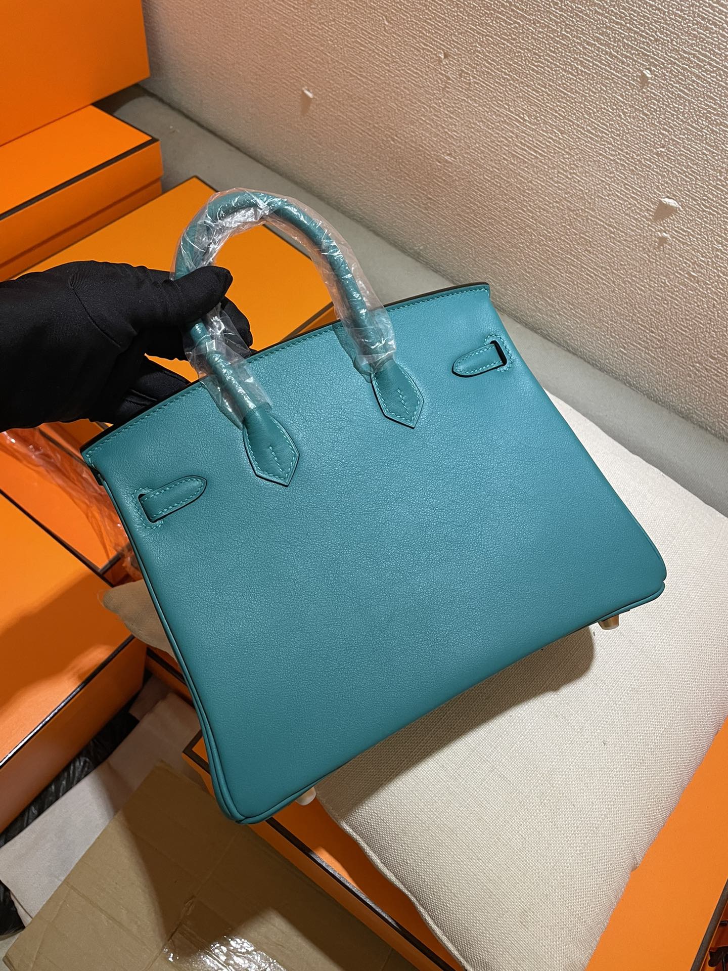 Luxury Teal Leather Top Handle Handbag with Silver Hardware - Classic Birkin Style Tote