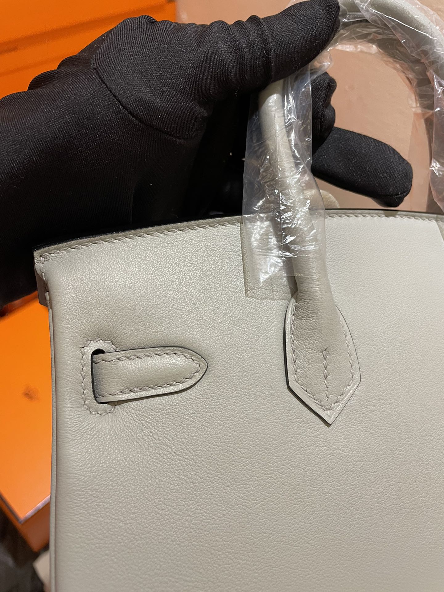 Luxury Leather Top Handle Handbag - Birkin Style - Light Blue