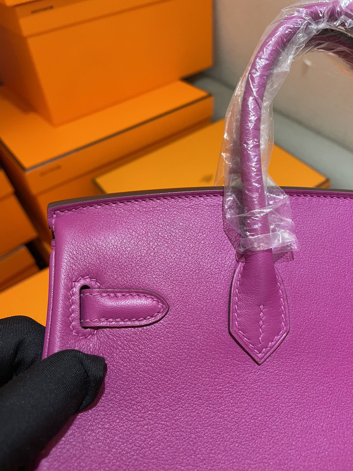 Elegant Purple Textured Leather Top Handle Handbag