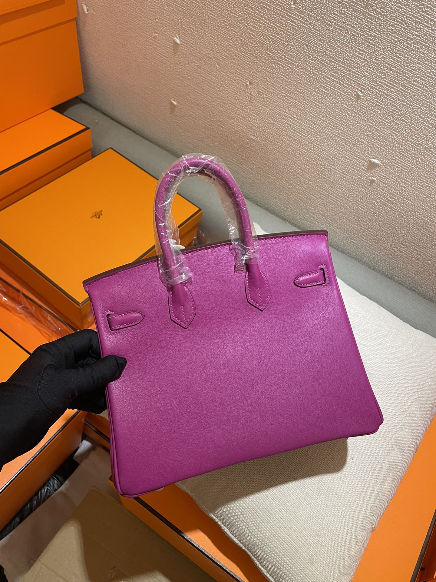 Elegant Purple Textured Leather Top Handle Handbag