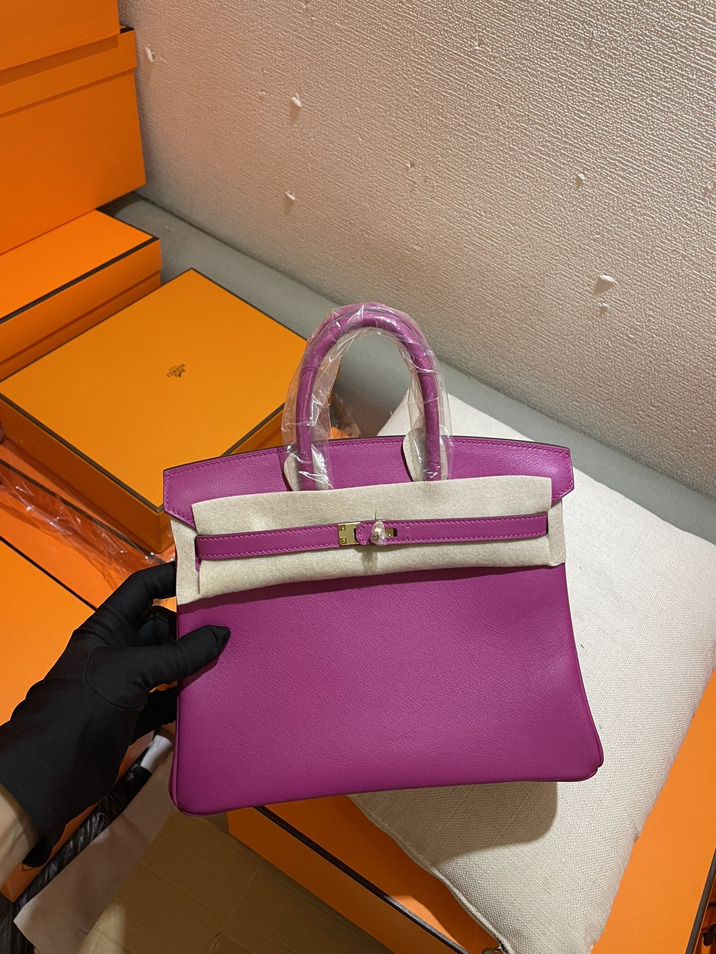 Elegant Purple Textured Leather Top Handle Handbag