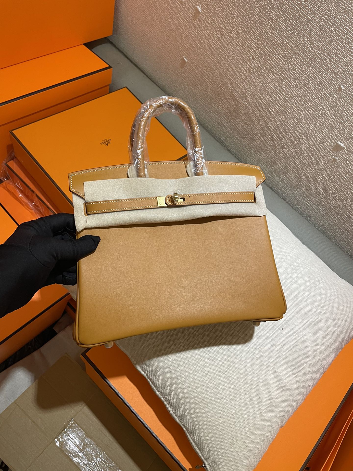 Luxury Gold Leather and Canvas Top Handle Satchel Handbag - Elegant Two-Tone Tote