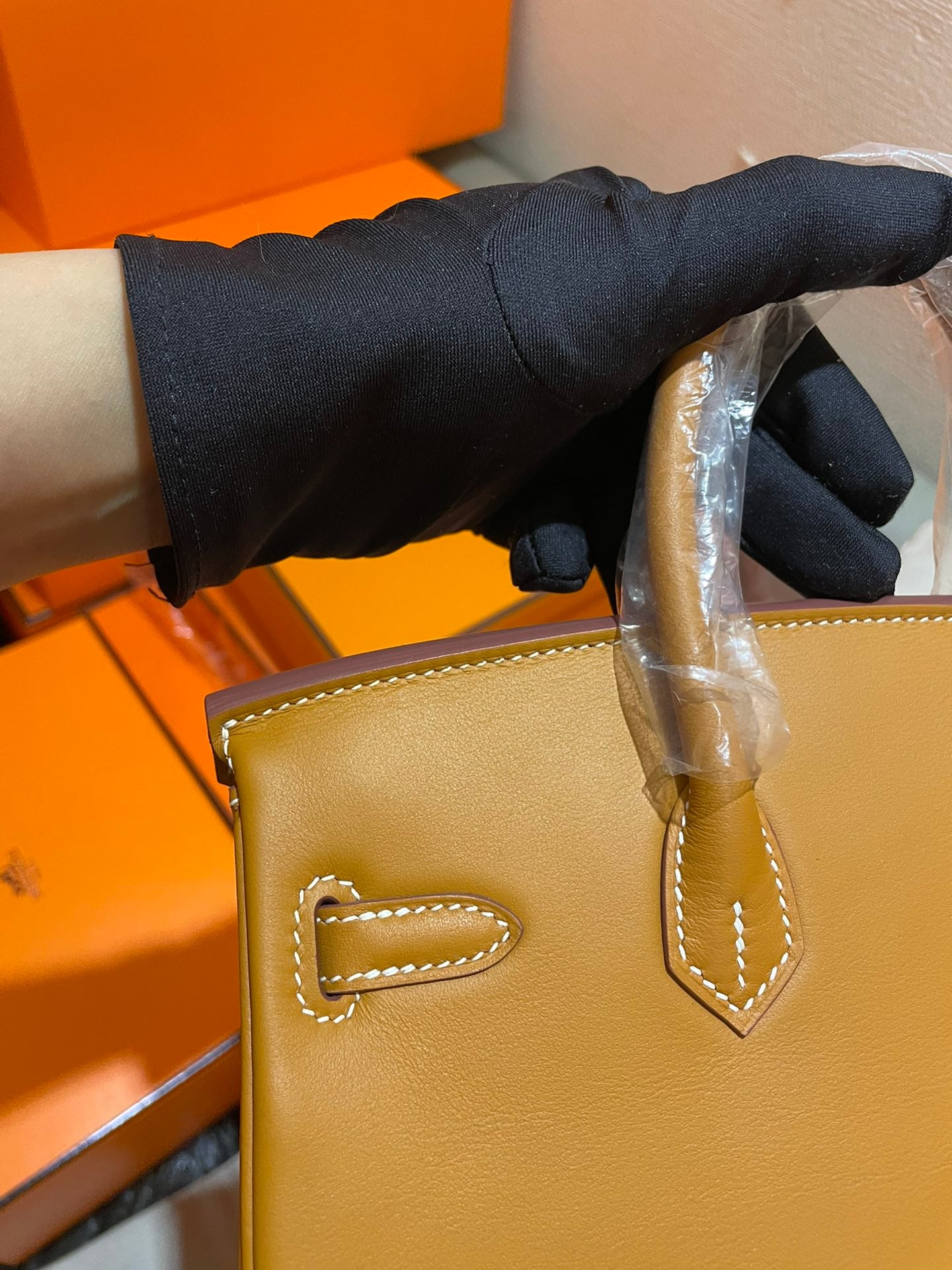 Luxury Gold Leather and Canvas Top Handle Satchel Handbag - Elegant Two-Tone Tote