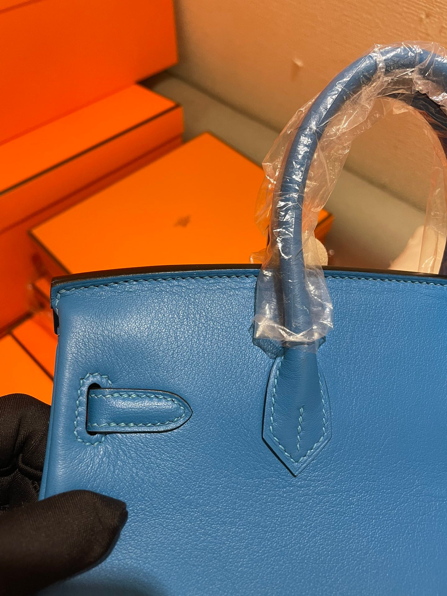 Luxury Electric Blue Leather Top-Handle Handbag with Silver-Tone Hardware