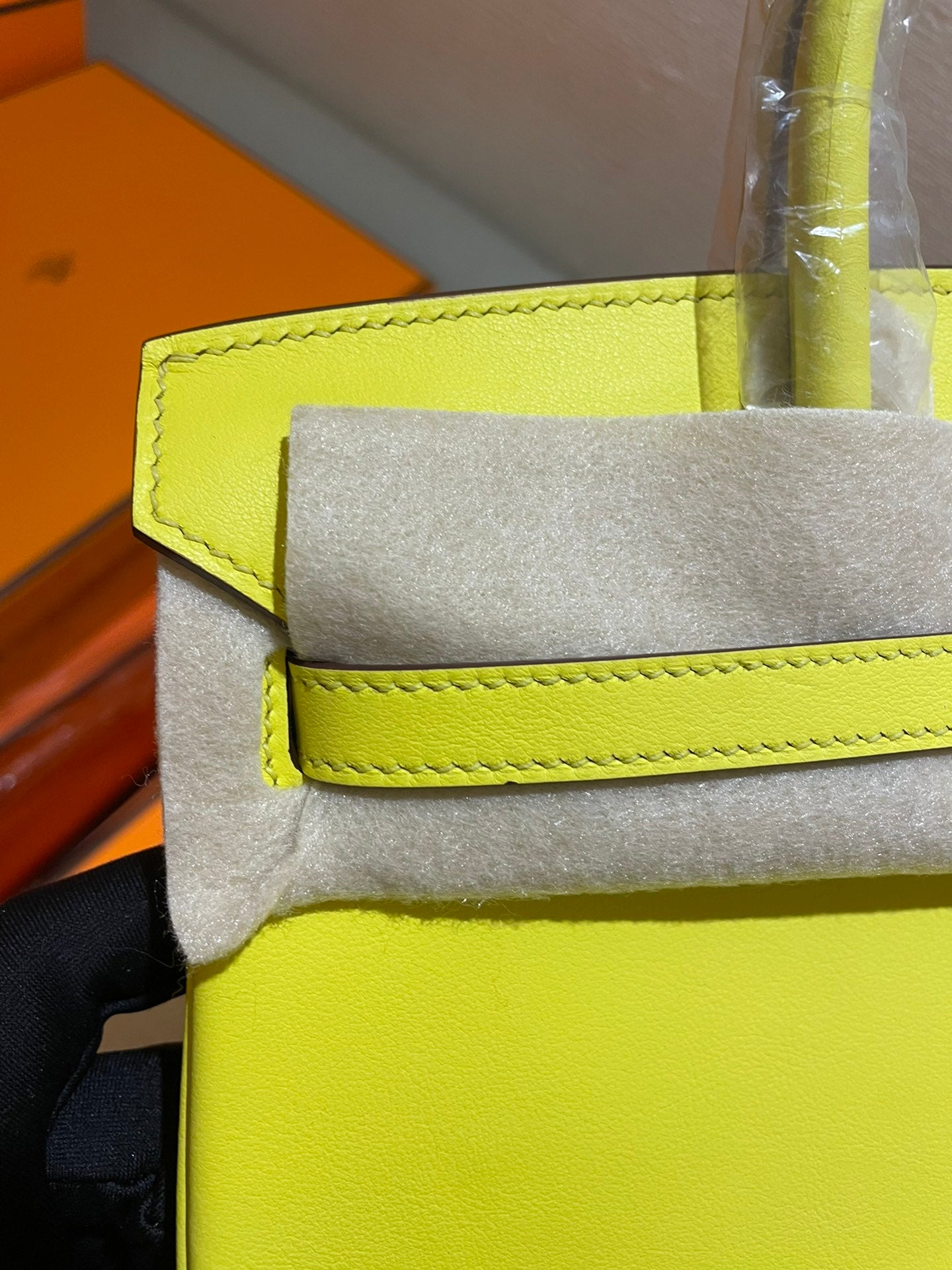 Lime Yellow Premium Leather Top Handle Handbag with Gold-Tone Hardware