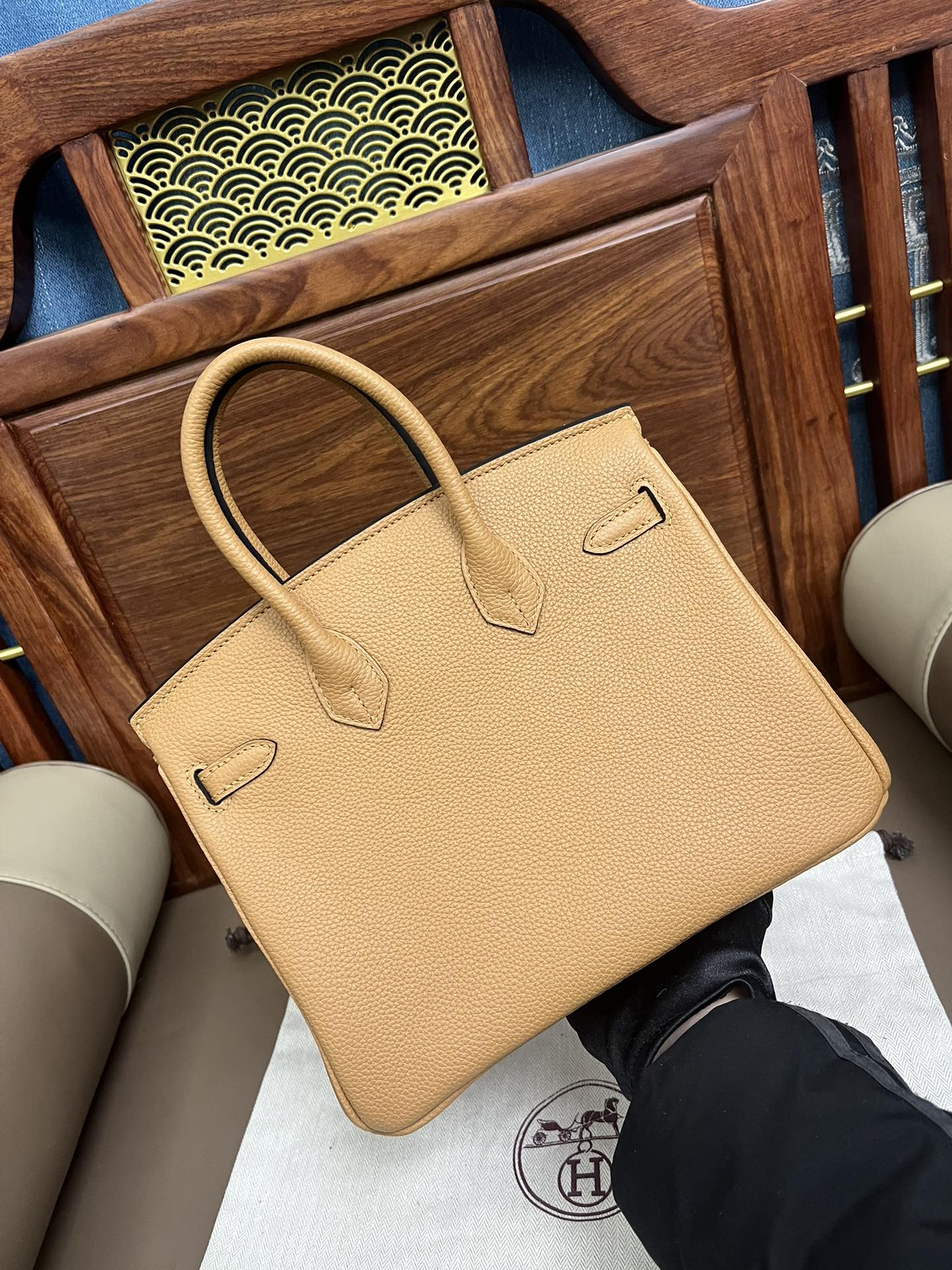 Classic Tan Leather Satchel Handbag with Silver Hardware and Top Handles