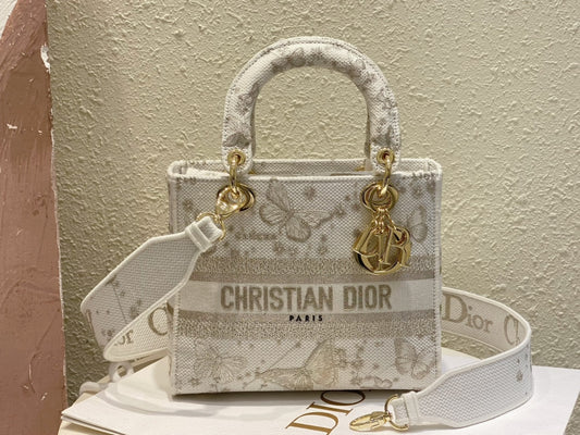 Christian Dior Lady D-Lite Bag with Grey Butterfly Embroidery - Small