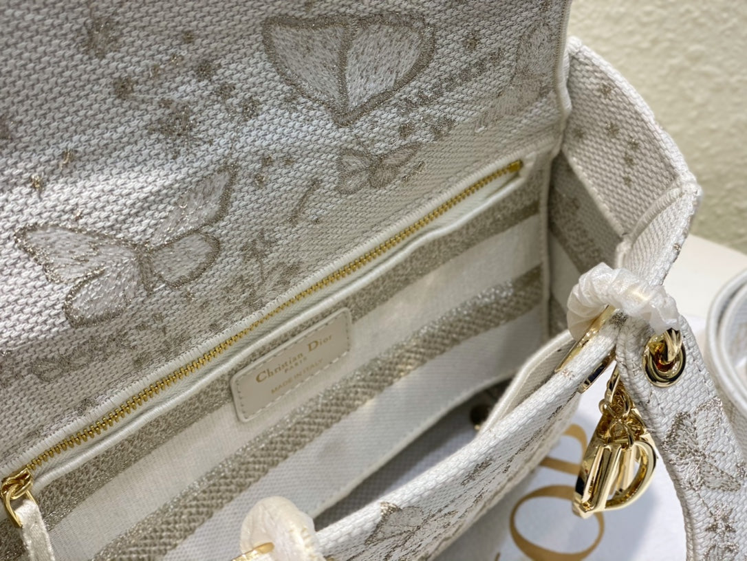 Christian Dior Lady D-Lite Bag with Grey Butterfly Embroidery - Small