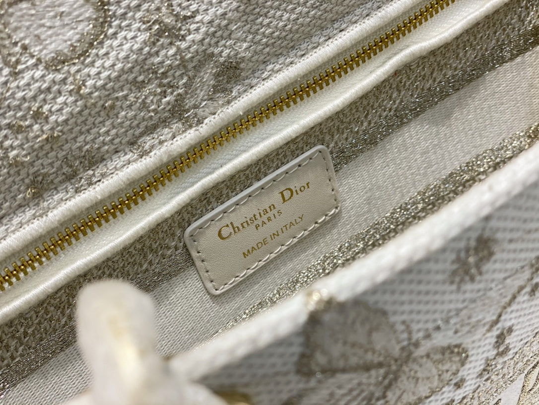 Christian Dior Lady D-Lite Bag with Grey Butterfly Embroidery - Small
