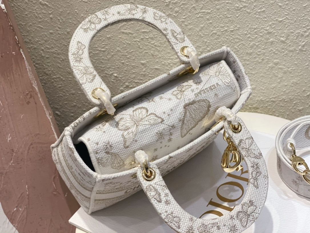 Christian Dior Lady D-Lite Bag with Grey Butterfly Embroidery - Small