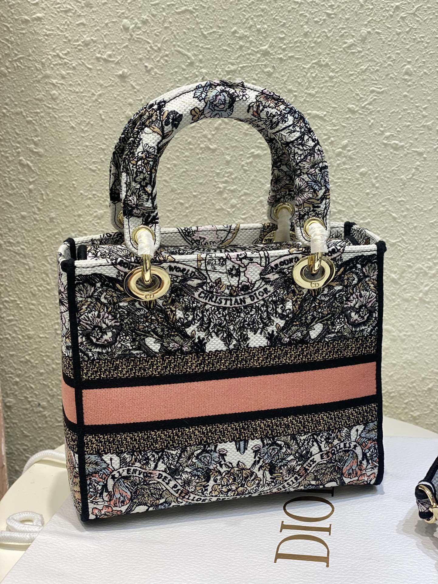 Christian Dior Lady D-Lite Embroidered Canvas Bag - Medium
