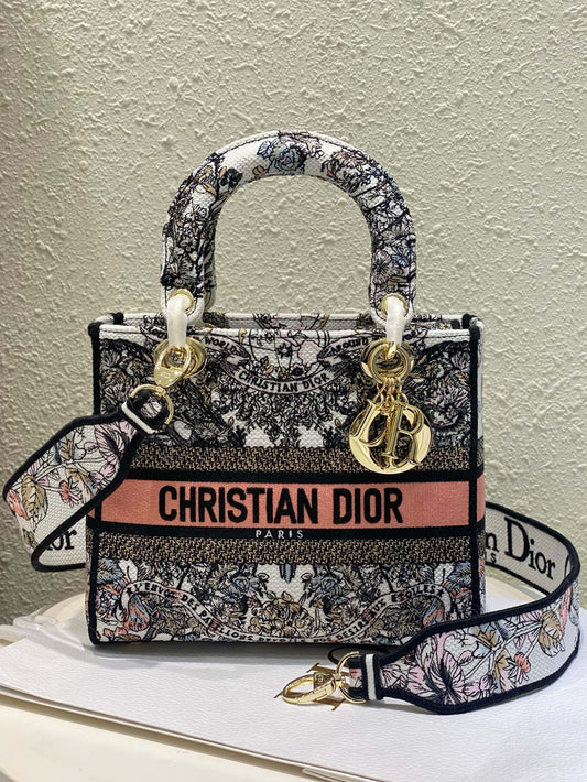 Christian Dior Lady D-Lite Embroidered Canvas Bag - Medium