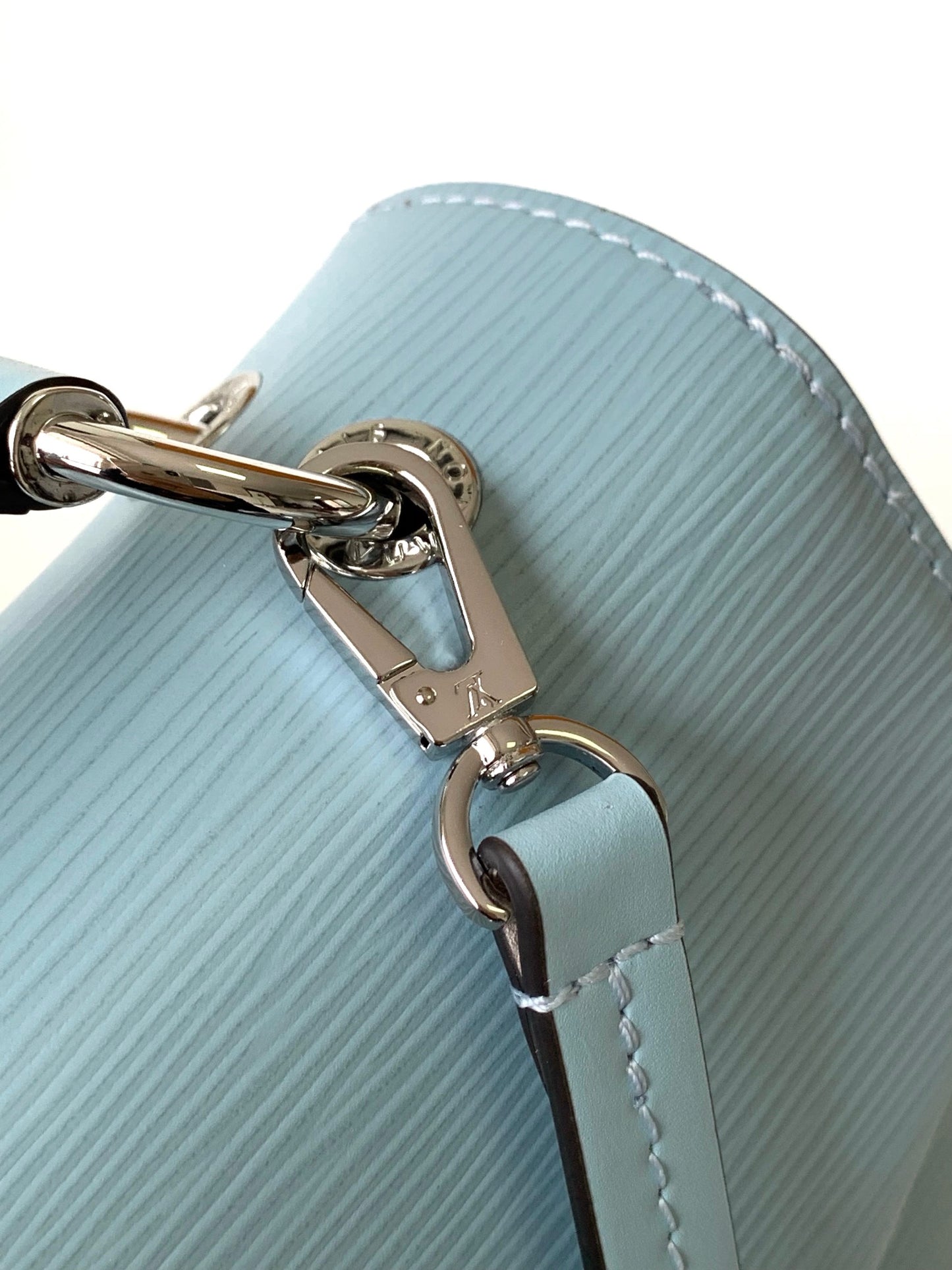 Louis Vuitton Classic Light Blue Textured Leather Crossbody Handbag with Top Handle