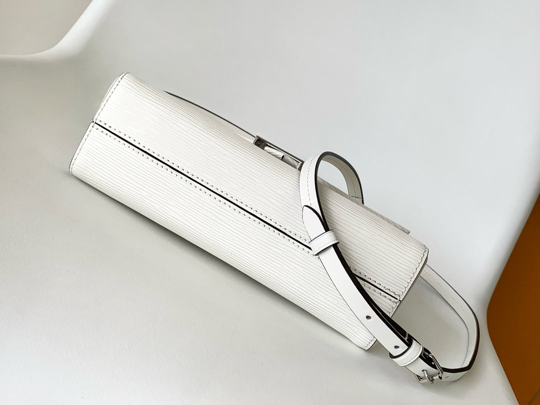 Louis Vuitton Mylockme BB White Grained Calfskin Shoulder Bag