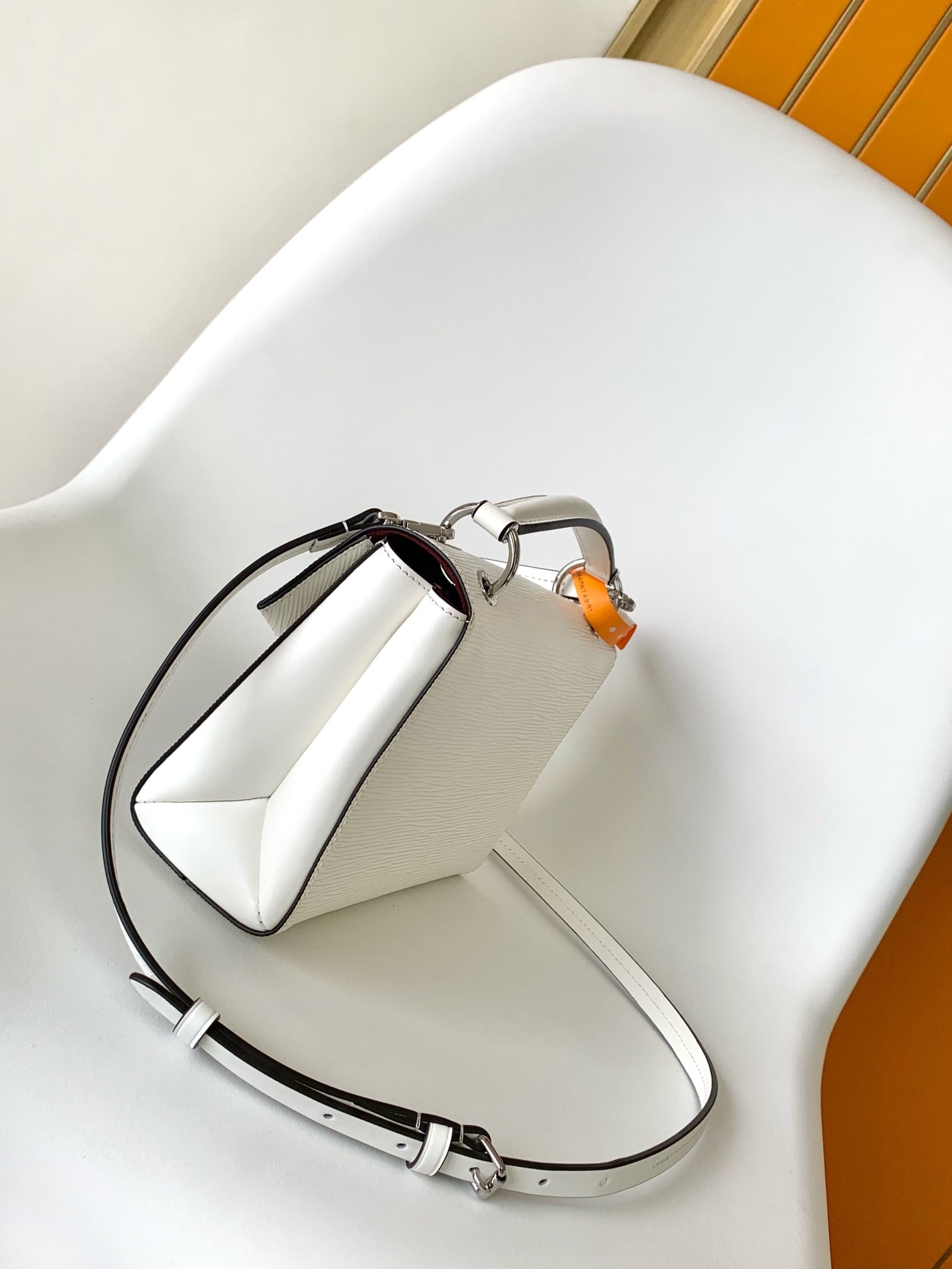 Louis Vuitton Mylockme BB White Grained Calfskin Shoulder Bag