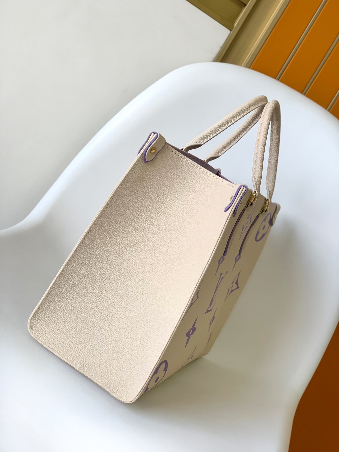 Louis Vuitton OnTheGo MM Monogram Empreinte Giant Tote Bag - Cream/Purple
