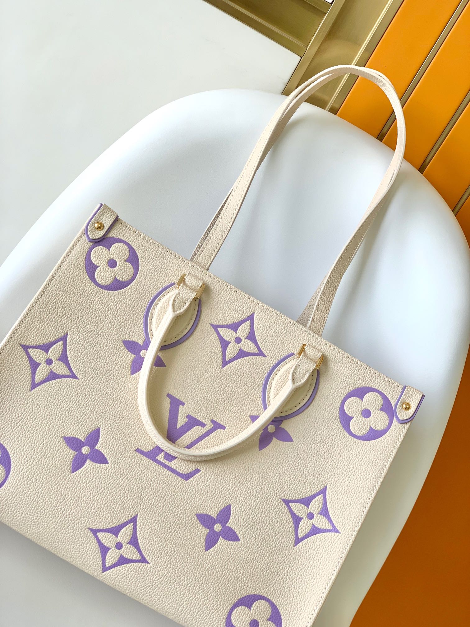 Louis Vuitton OnTheGo MM Monogram Empreinte Giant Tote Bag - Cream/Purple