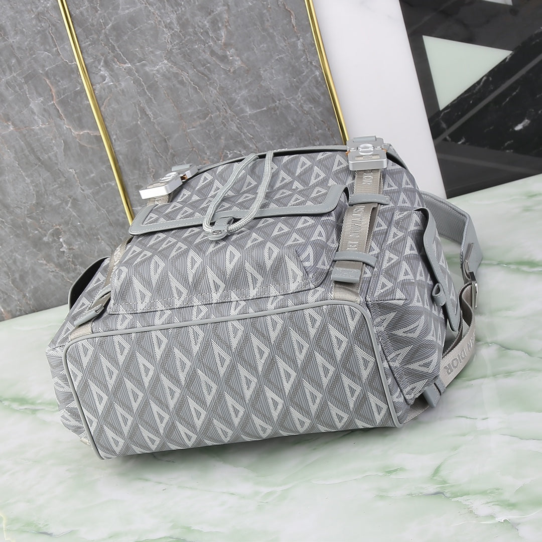 Dior Style CD Diamond Canvas Hit The Road Backpack - Grey Designer Travel Bag