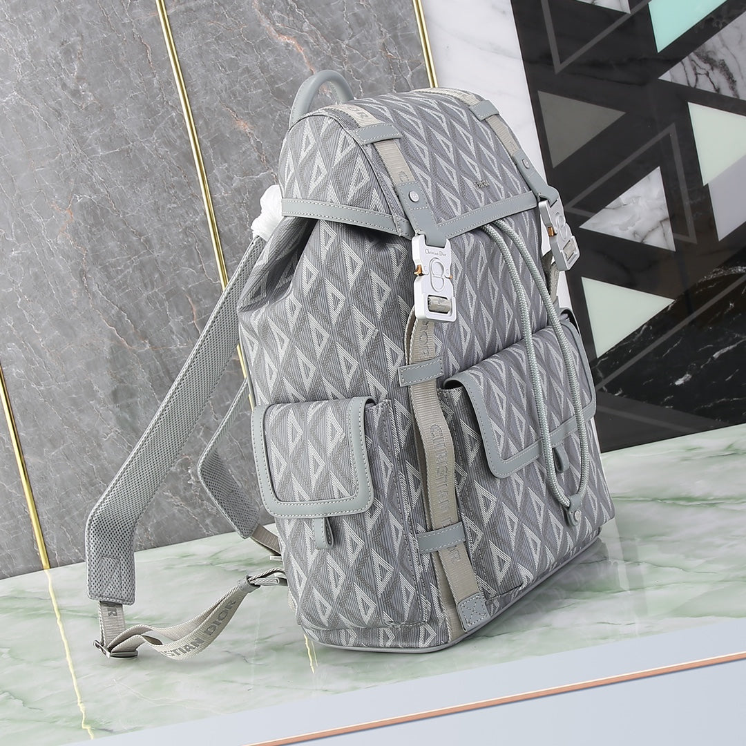 Dior Style CD Diamond Canvas Hit The Road Backpack - Grey Designer Travel Bag