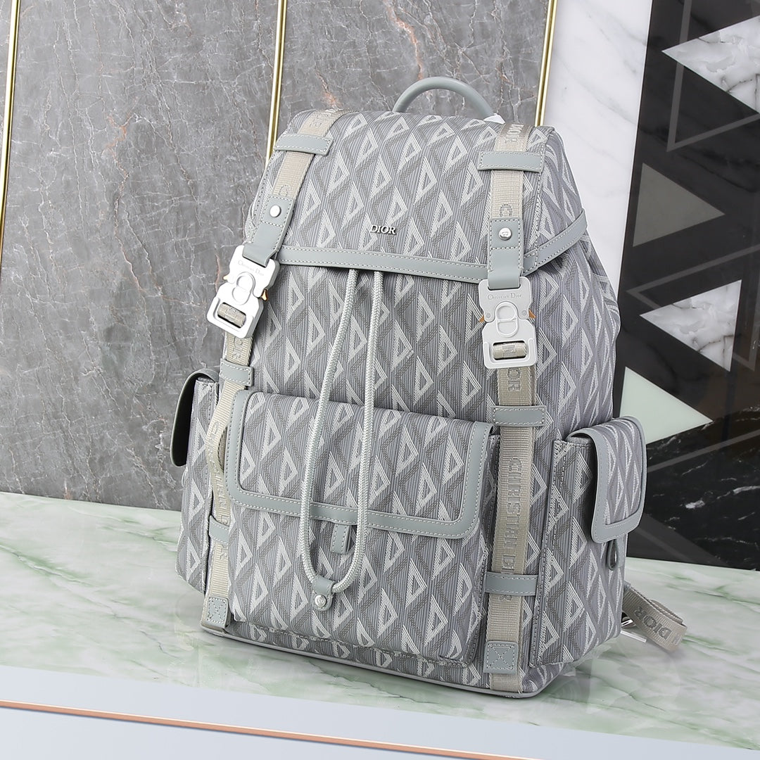 Dior Style CD Diamond Canvas Hit The Road Backpack - Grey Designer Travel Bag