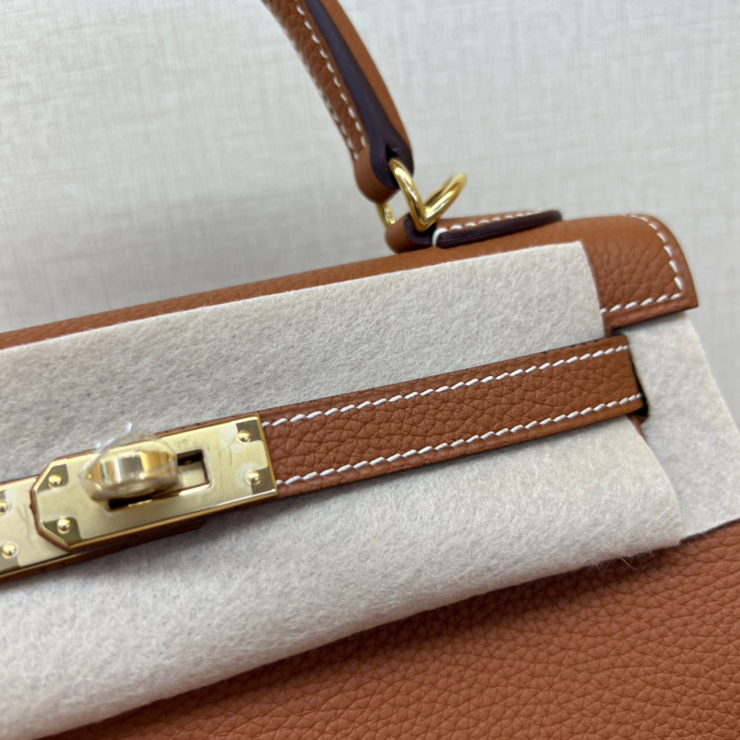 Classic Tan Leather Top Handle Handbag - Structured Luxury Satchel with Gold Hardware