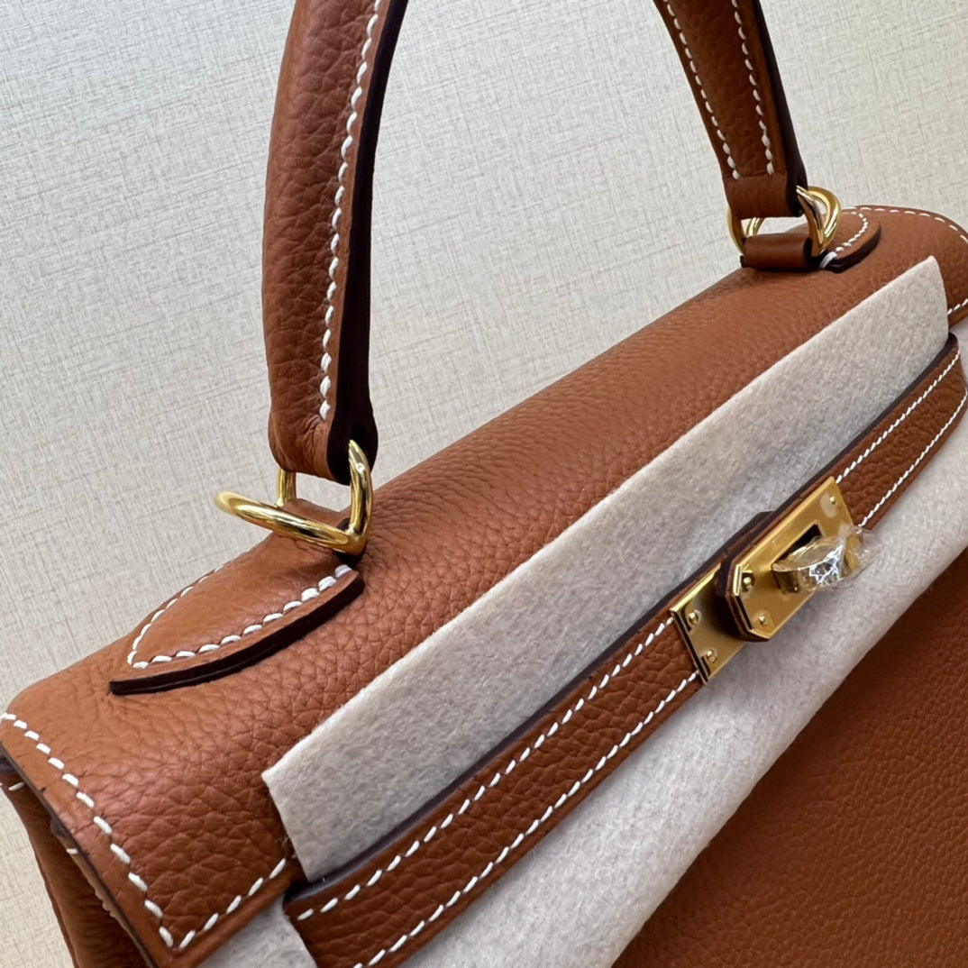 Classic Tan Leather Top Handle Handbag - Structured Luxury Satchel with Gold Hardware
