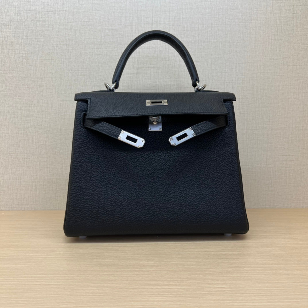 Luxury Black and Beige Top Handle Leather Handbag - Elegant Designer Style