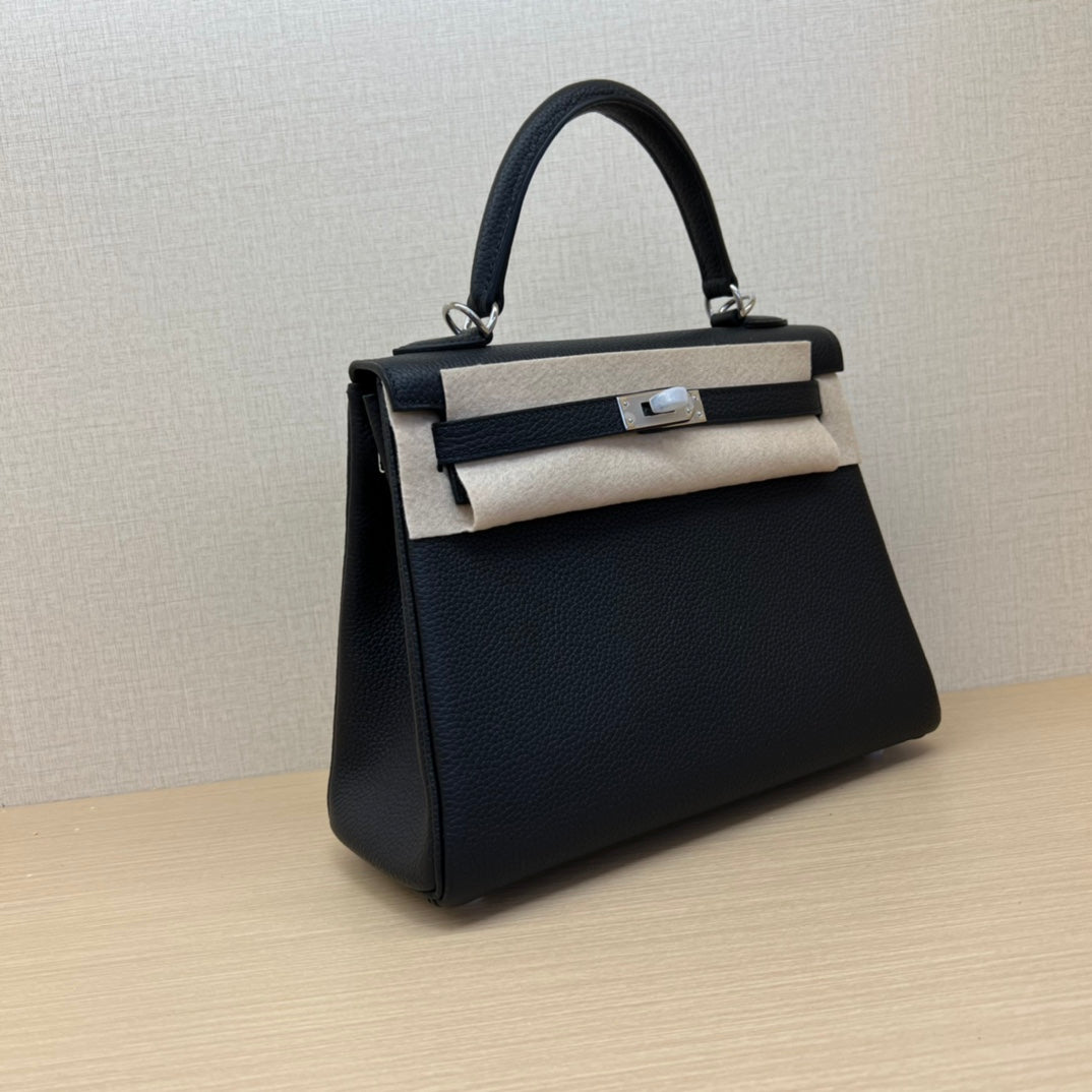 Luxury Black and Beige Top Handle Leather Handbag - Elegant Designer Style