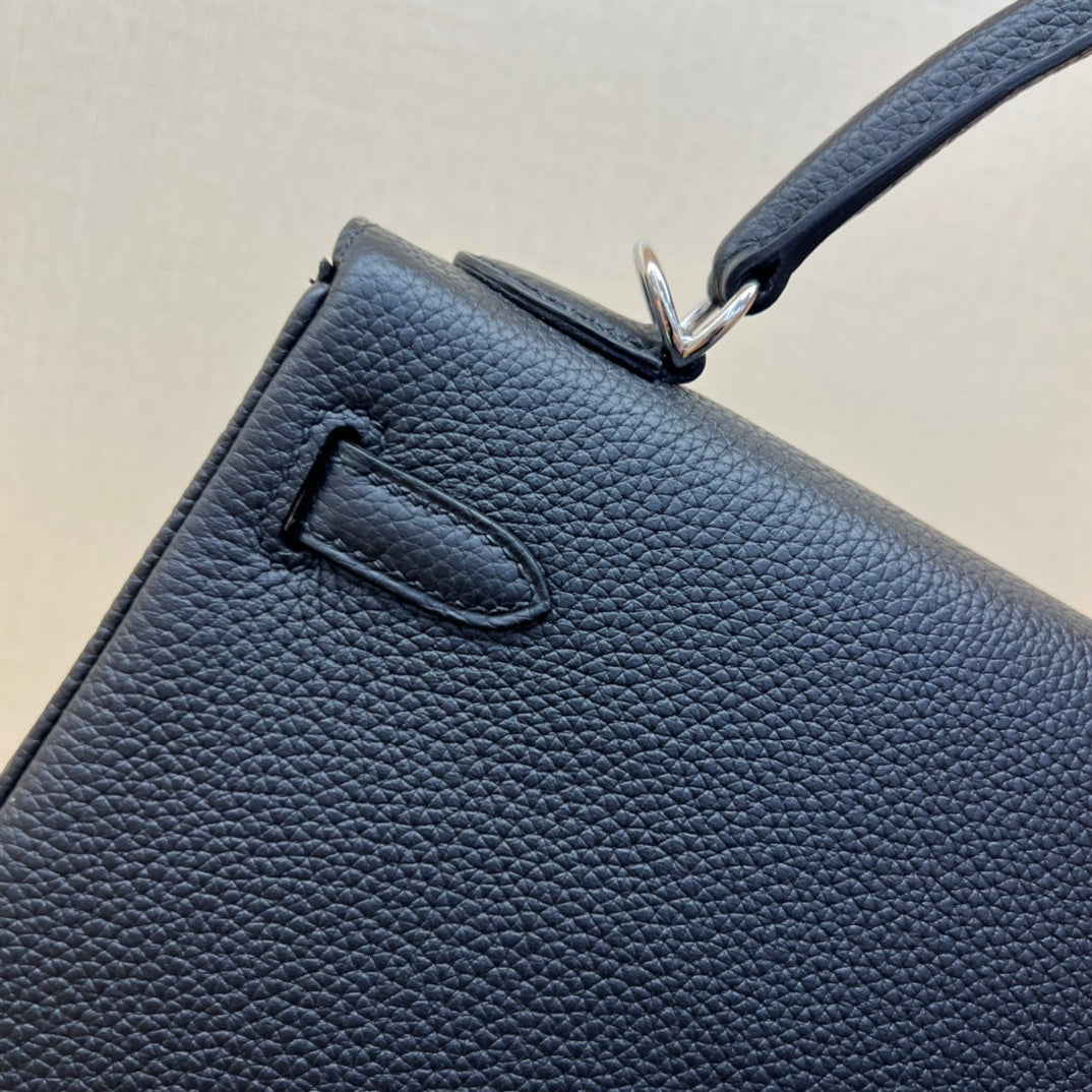 Luxury Black and Beige Top Handle Leather Handbag - Elegant Designer Style