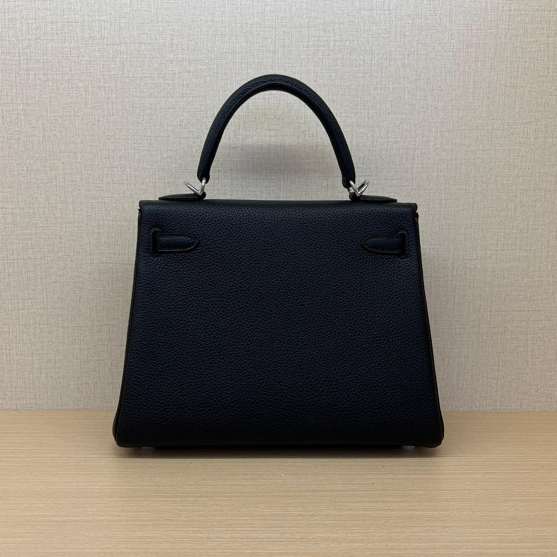 Luxury Black and Beige Top Handle Leather Handbag - Elegant Designer Style