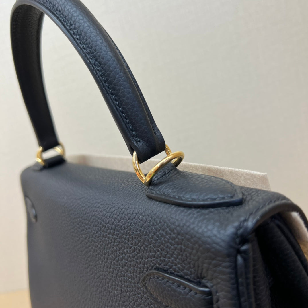 Luxury Two-Tone Leather Top Handle Handbag - Navy Blue &amp; Beige with Gold Hardware