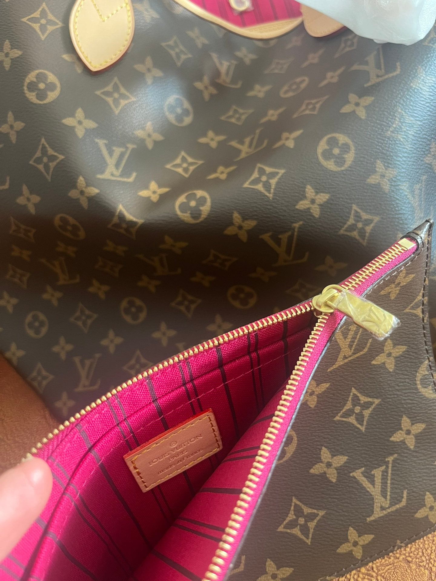 Louis Vuitton Neverfull MM Monogram Canvas Tote Bag with Rose Ballerine Interior