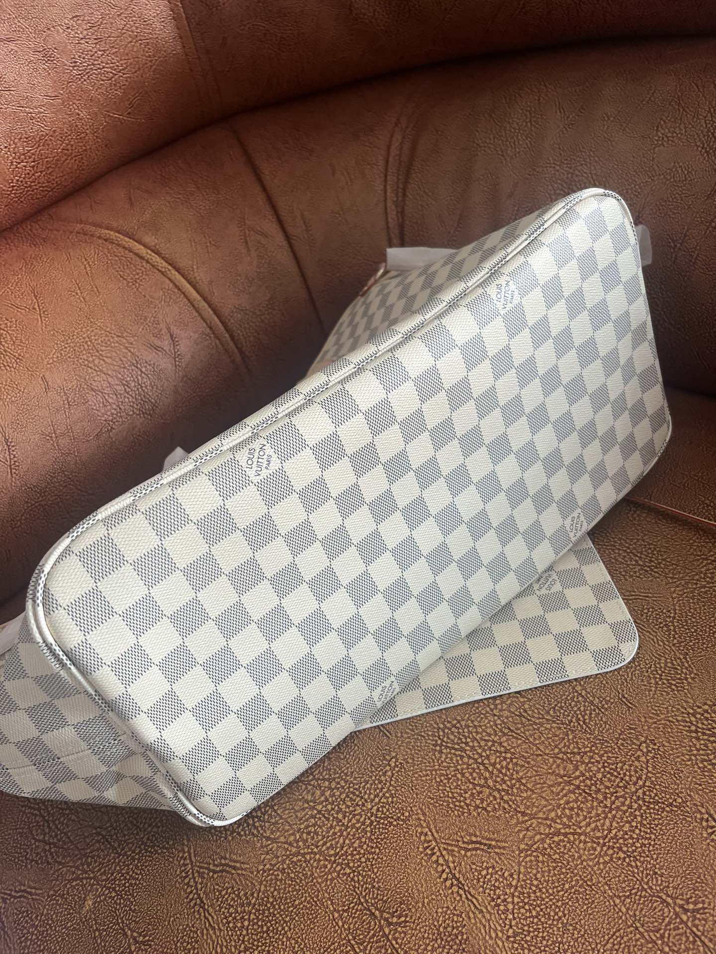 Louis Vuitton Neverfull MM Damier Azur Tote Bag with Pouch