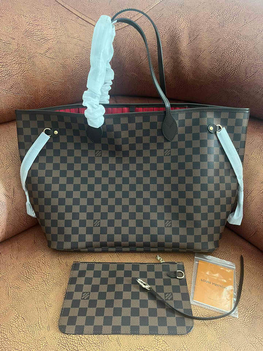 Classic Brown Checkerboard Pattern Large Tote Bag - Damier Ebene Style Shoulder Bag
