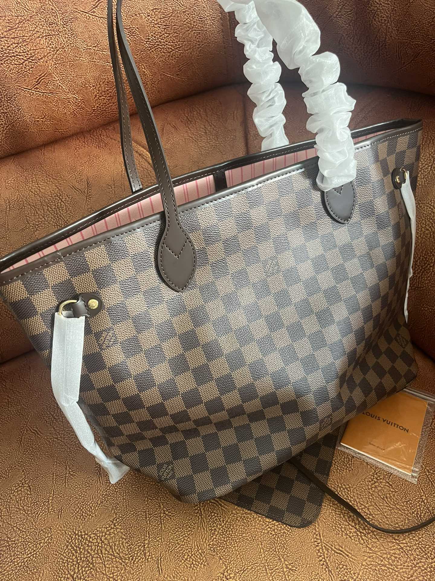 Classic Brown Checkered Tote Bag - Women's Large Canvas Shoulder Handbag