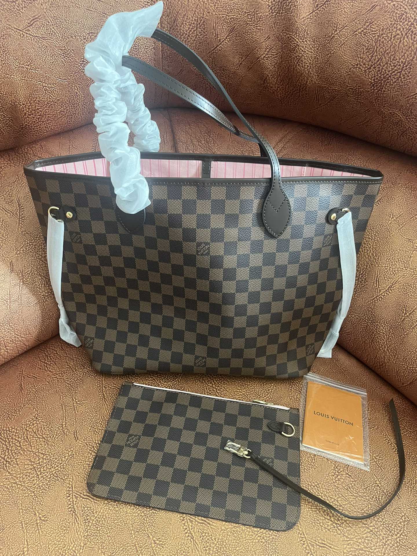 Classic Brown Checkered Tote Bag - Women's Large Canvas Shoulder Handbag