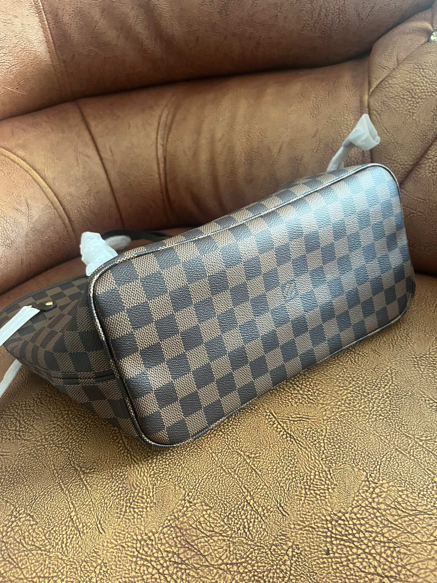 Classic Brown Checkered Tote Bag - Large Shoulder Handbag for Women