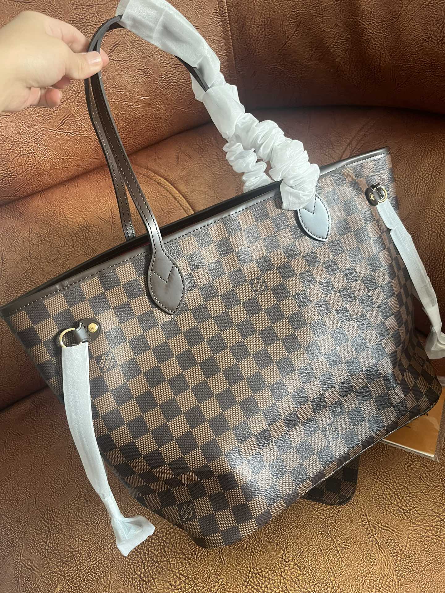 Classic Brown Checkered Tote Bag - Large Shoulder Handbag for Women