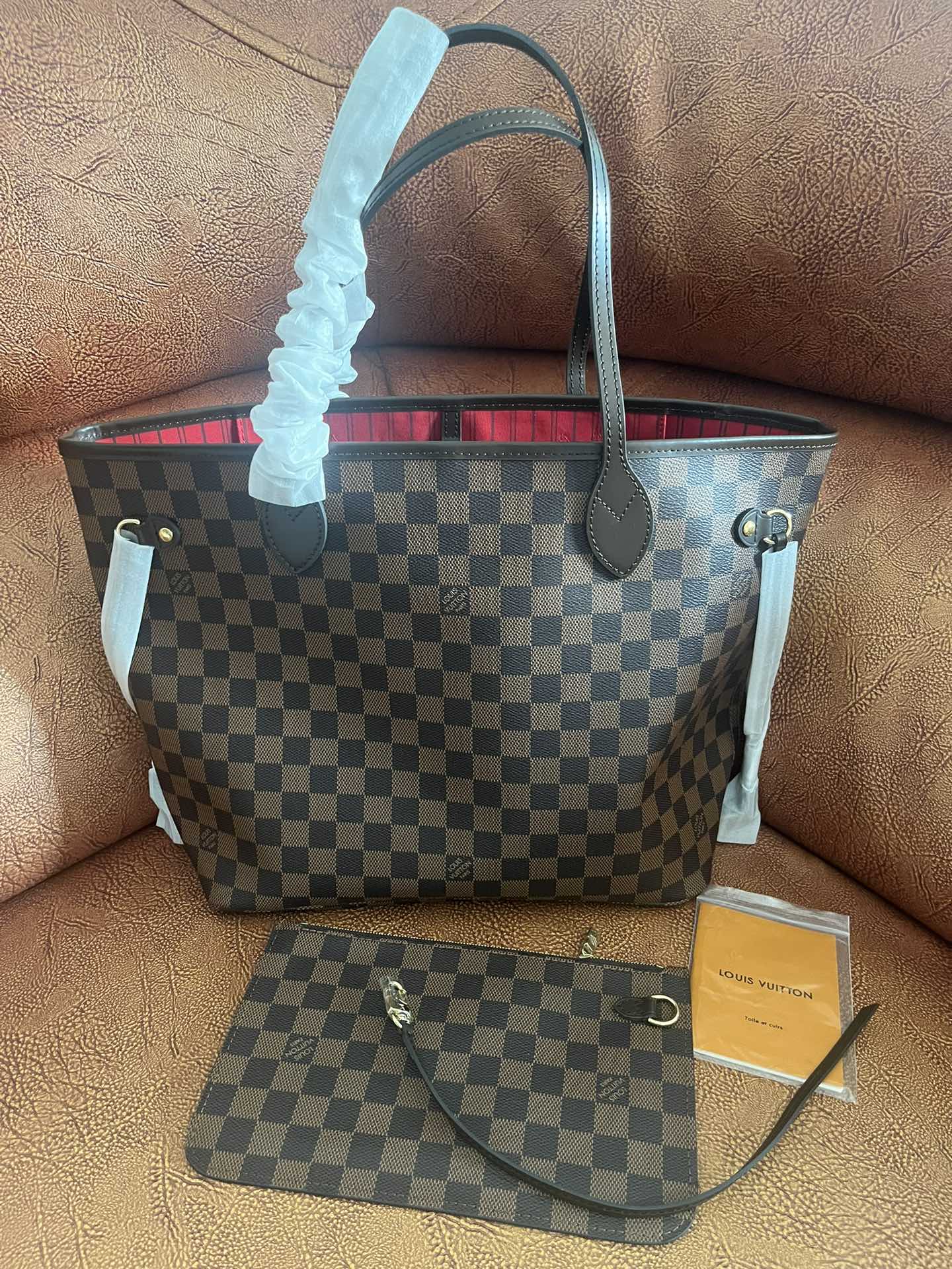 Classic Brown Checkered Tote Bag - Large Shoulder Handbag for Women