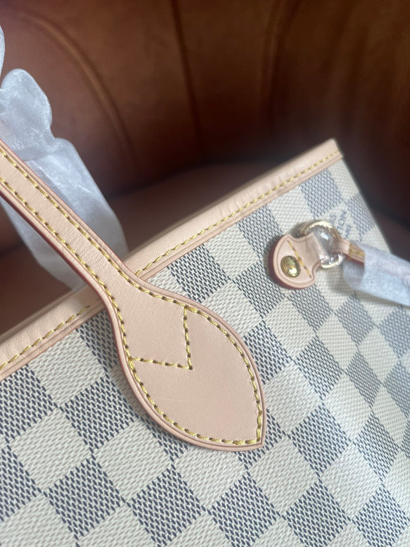 Damier Azur Checkered Tote Bag with Matching Pouch - White and Grey Shoulder Bag