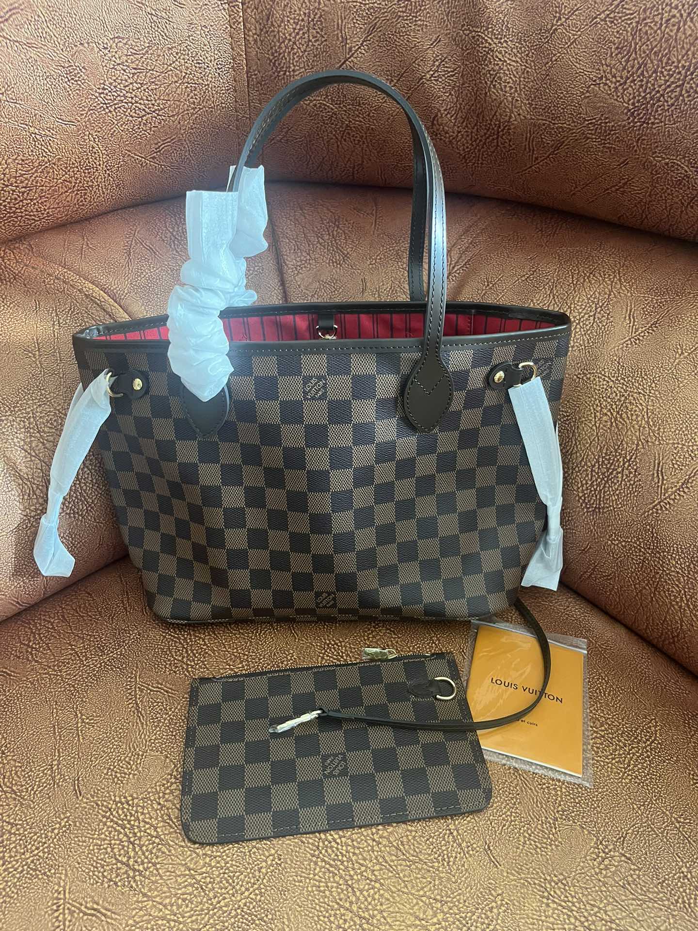 Louis Vuitton Neverfull MM Tote Bag Damier Ebene Canvas Brown