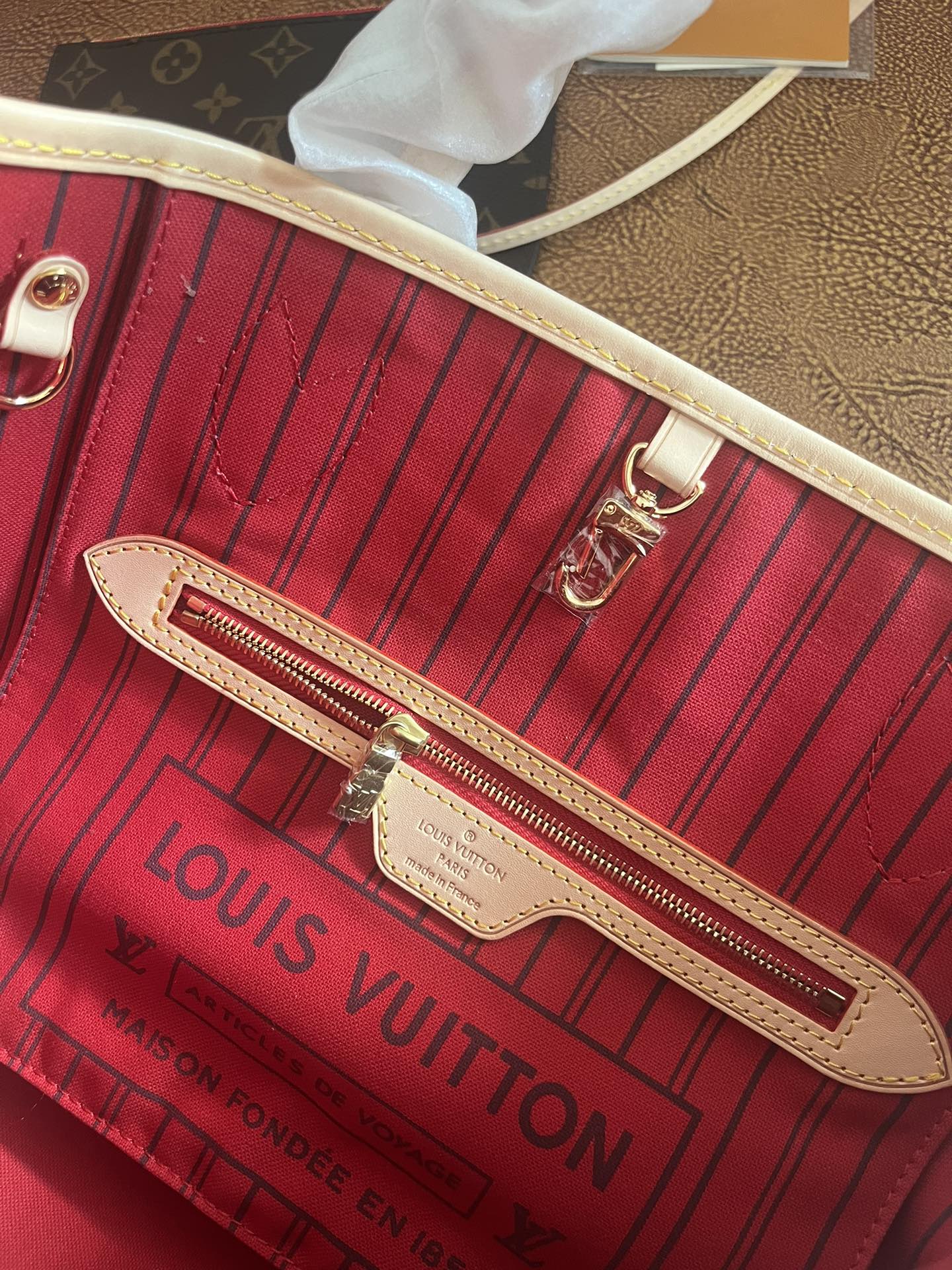 Louis Vuitton Neverfull MM Monogram Canvas Tote Bag with Pouch - Brown